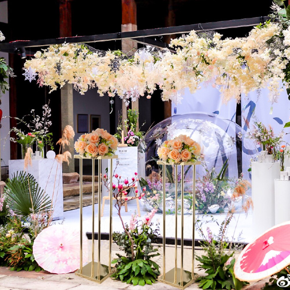 4PCs Metal Flower Stand Vase for Wedding Road Leads Centerpieces Rectangular Flower Display Rack