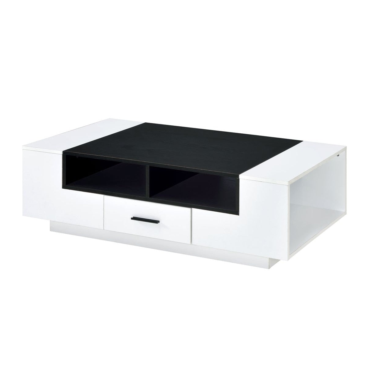 Armour Coffee Table Center Table with Drawer and Open Shelf White & Black