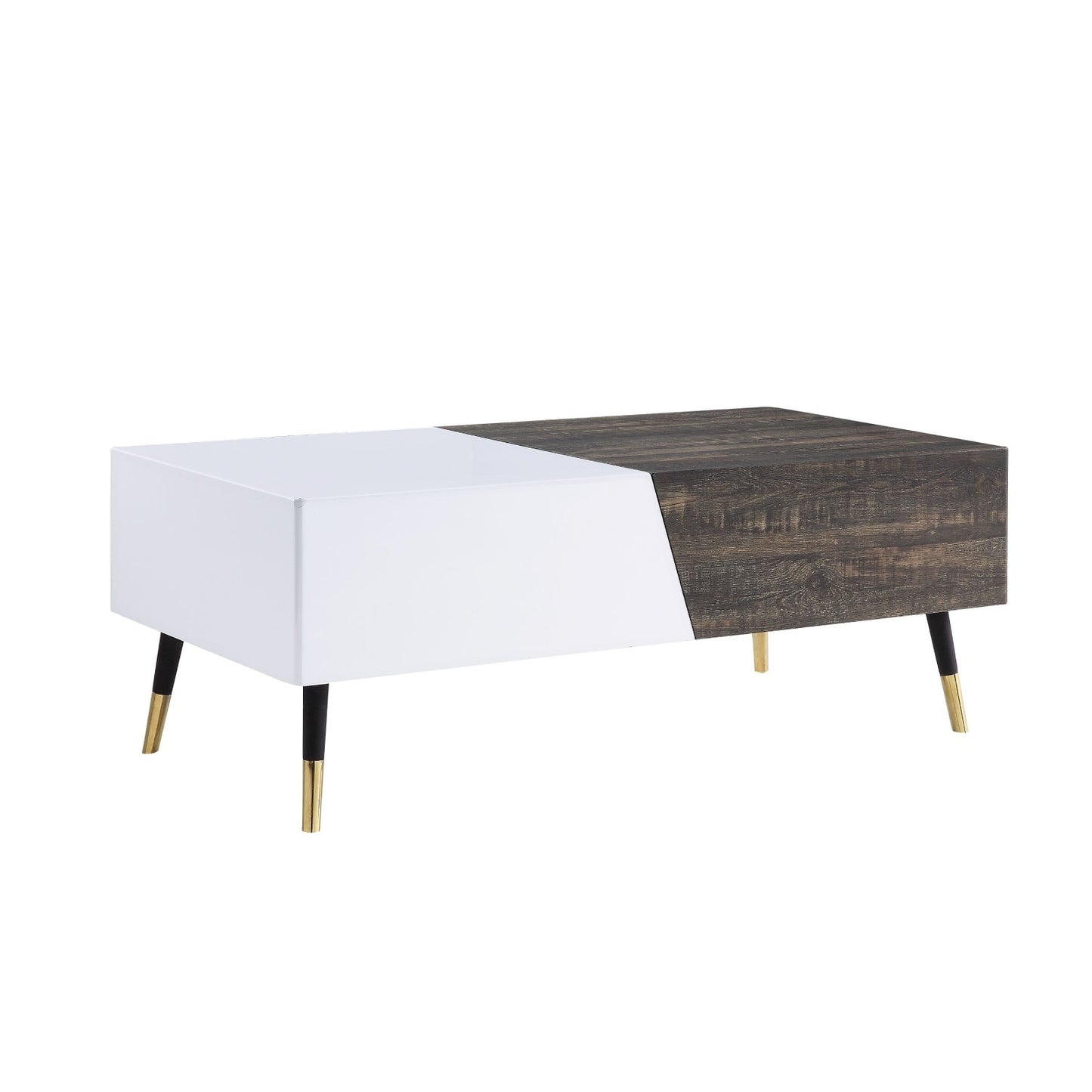 Mid-Century Orion Coffee Table White High Gloss & Rustic Oak Retractable Center Table
