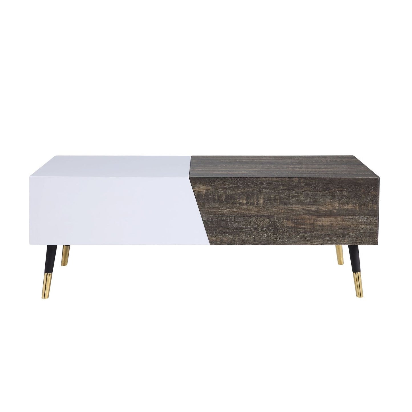 Mid-Century Orion Coffee Table White High Gloss & Rustic Oak Retractable Center Table