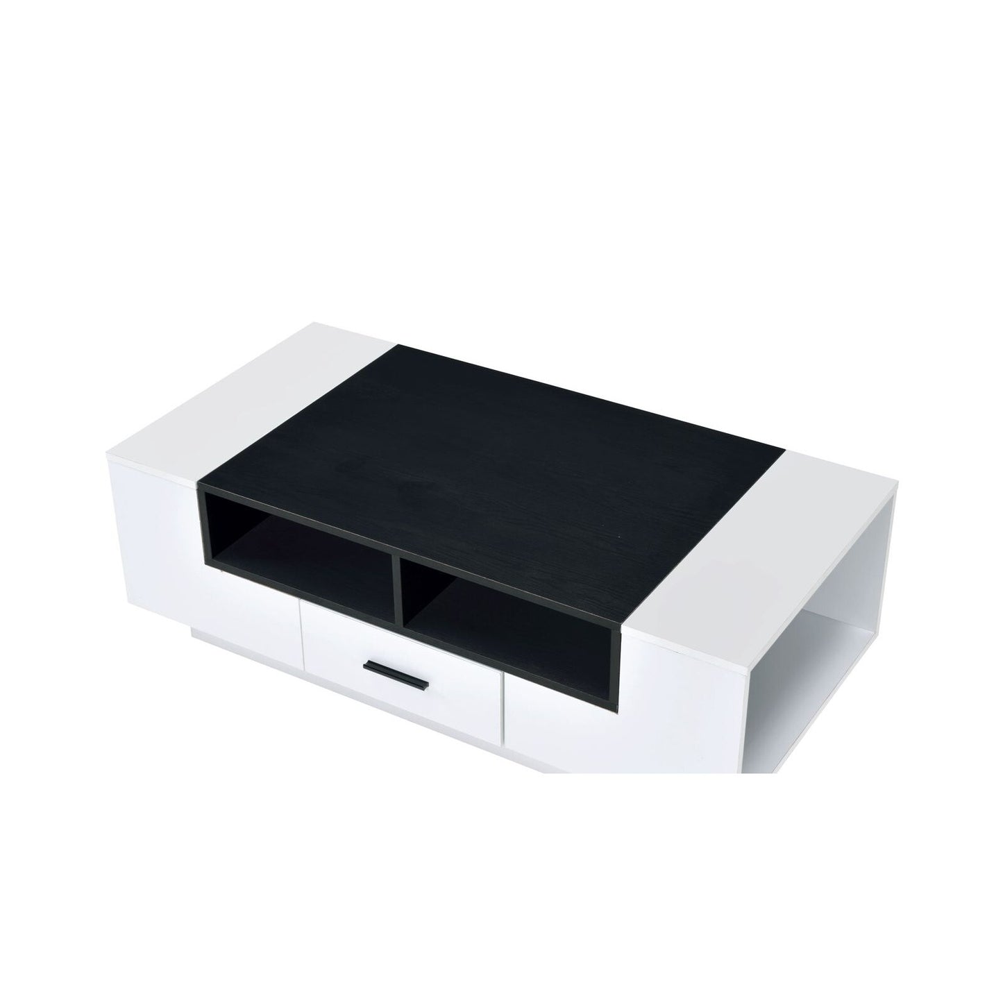 Armour Coffee Table Center Table with Drawer and Open Shelf White & Black