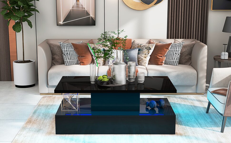 Modern Industrial Design Coffee Table with LED Lighting and Remote Control