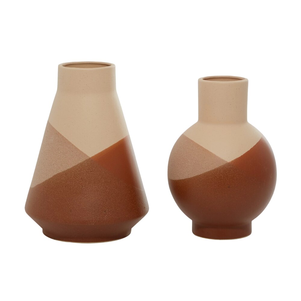 Elegant Orange Ceramic Vases with Terracotta Accents - Set of 2