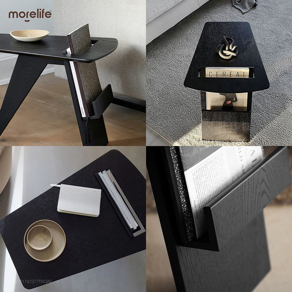 Nordic Luxury Side Table - Modern Simple Living Room Corner Table with Books and Magazine Shelves