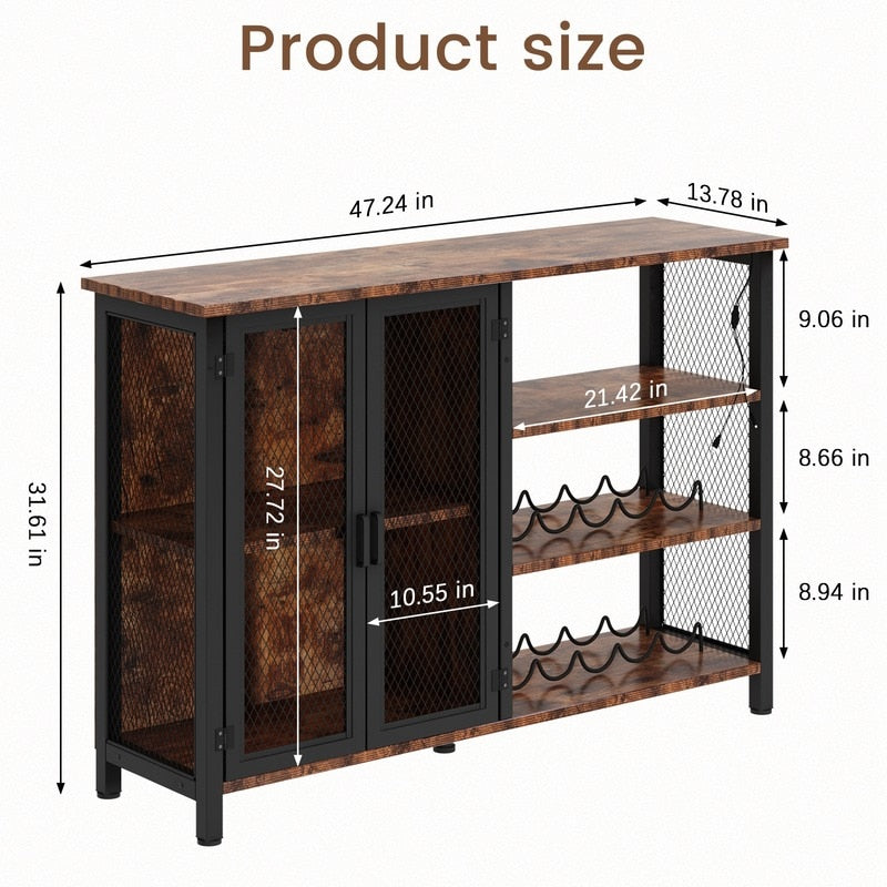 Modern Wine Rack and Cabinet, Holds 10 Bottles and 12 Wine Glasses, Minimalist Design for Dining Room or Bar