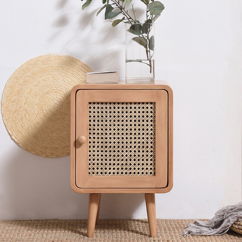 Wooden Furniture Coffee Tables Living Room Furniture Sofa Side Table Rattan Weaving Bedside Table Bedroom Small Storage Cabinet