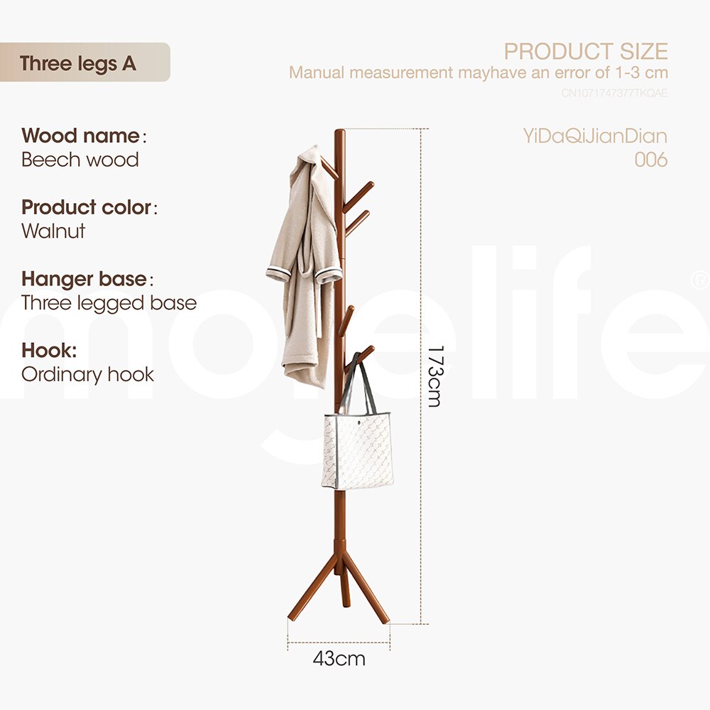 Wooden Coat Hanger with 8-10 Hooks