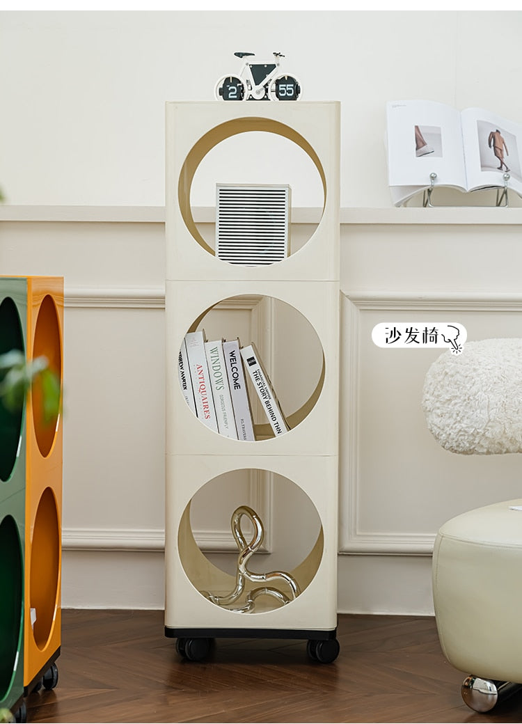 Japanese Style Minimalistic Bedside Table with Metal Frame and Rolling Casters