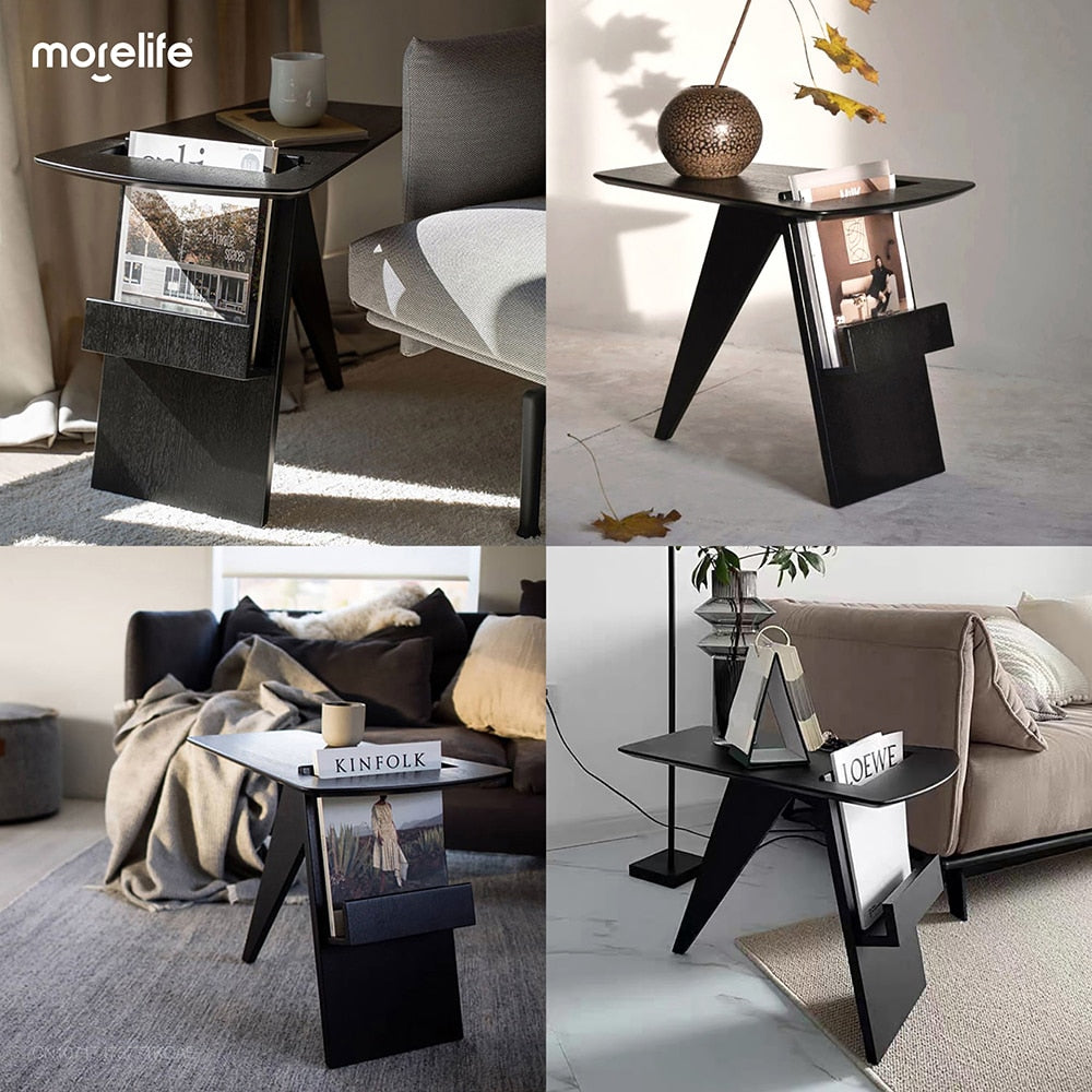 Nordic Luxury Side Table - Modern Simple Living Room Corner Table with Books and Magazine Shelves