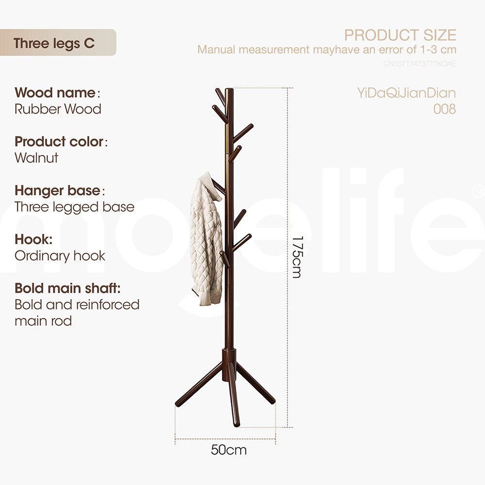 Wooden Coat Hanger with 8-10 Hooks