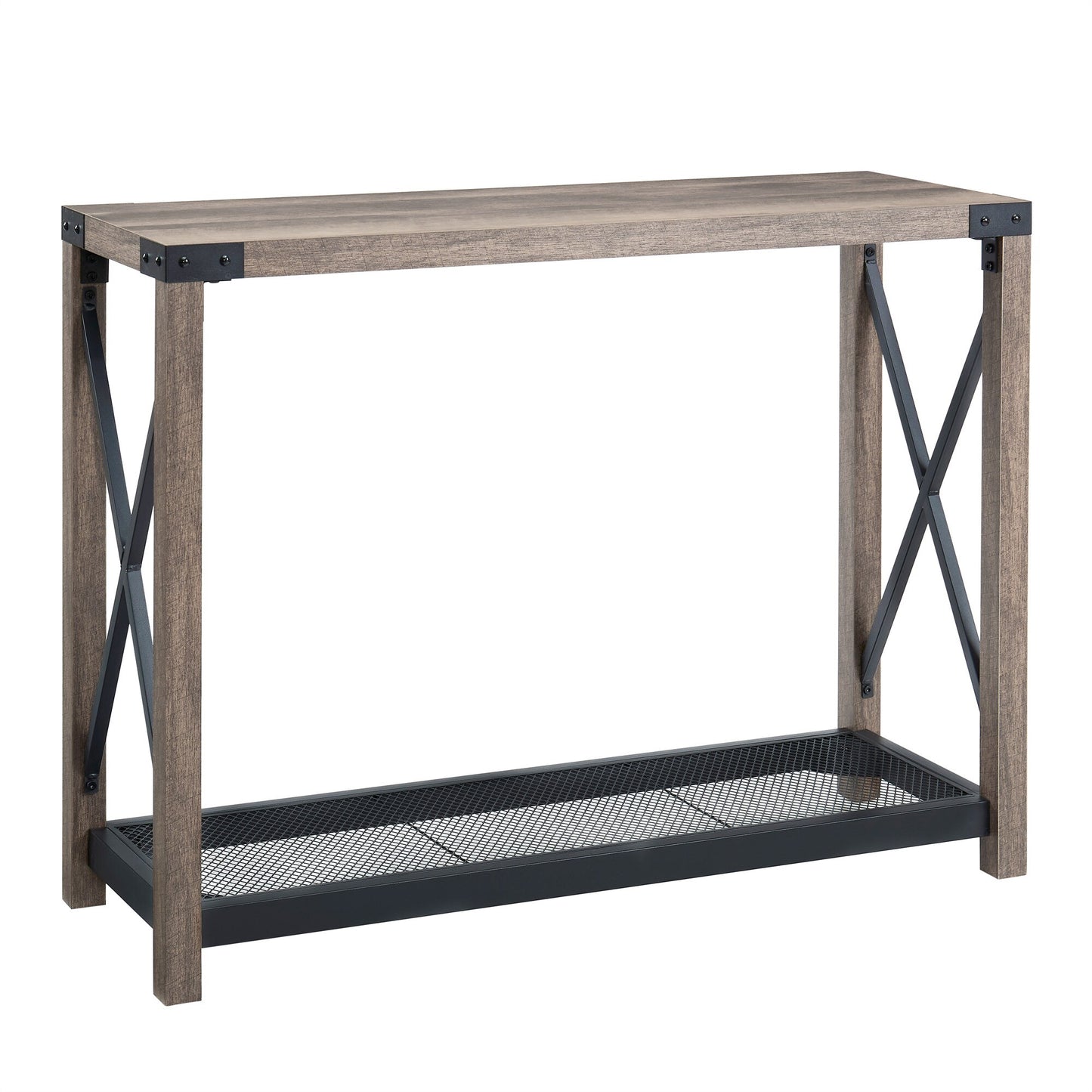 Farmhouse Entry Table Industrial Sofa Table - 2 Tier Console Table for Entryway and Living Room, Brown/Grey Easy Assembly Furniture