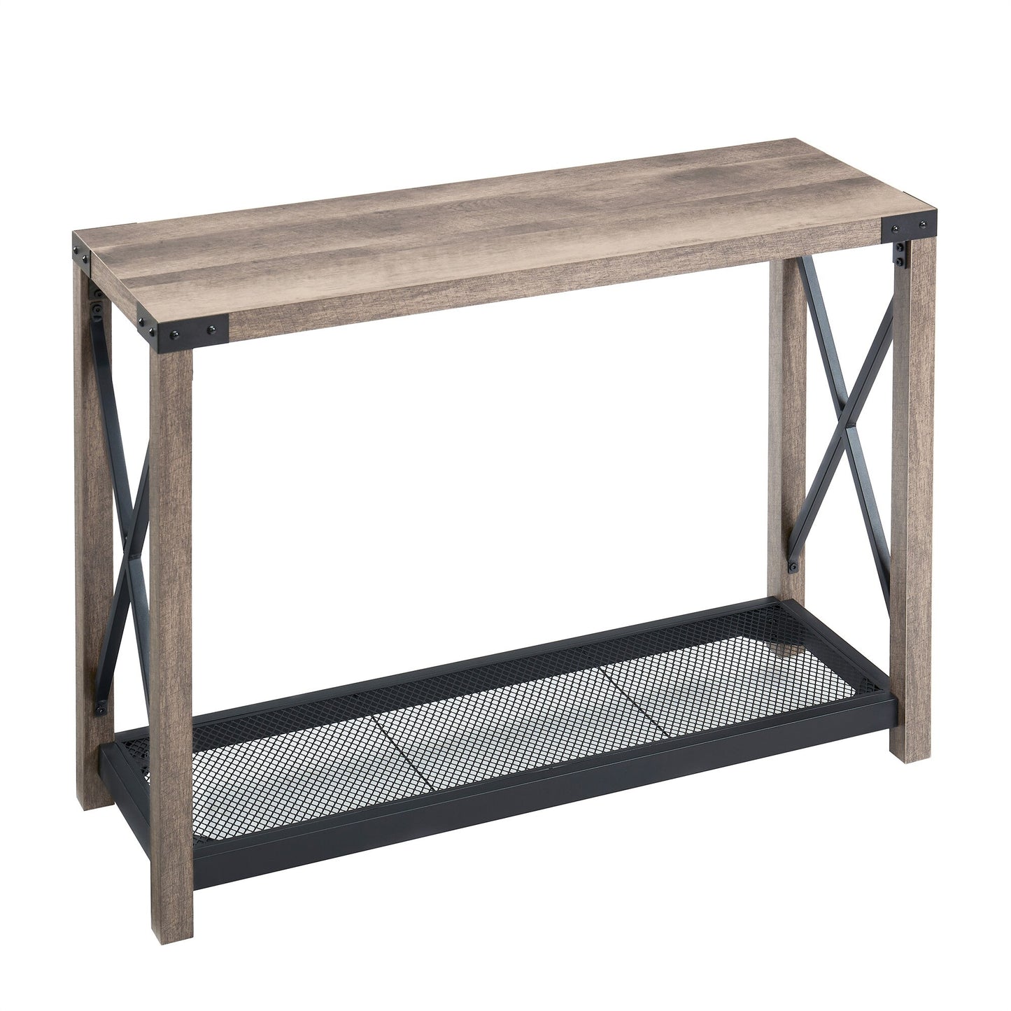 Farmhouse Entry Table Industrial Sofa Table - 2 Tier Console Table for Entryway and Living Room, Brown/Grey Easy Assembly Furniture