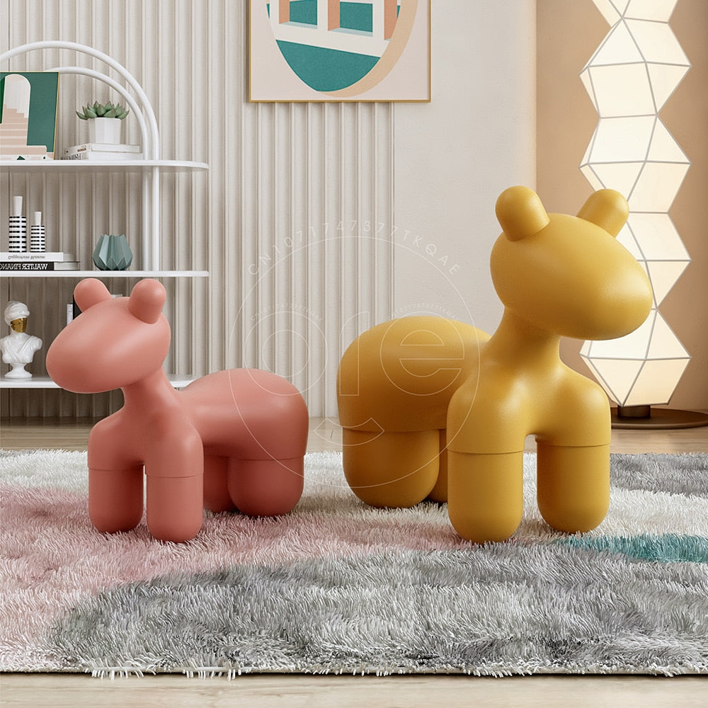 Creative Animal Stool Pony Chair - Nordic Cartoon Plastic Children's Chair Living Room Furniture Shoe Stool Replacement