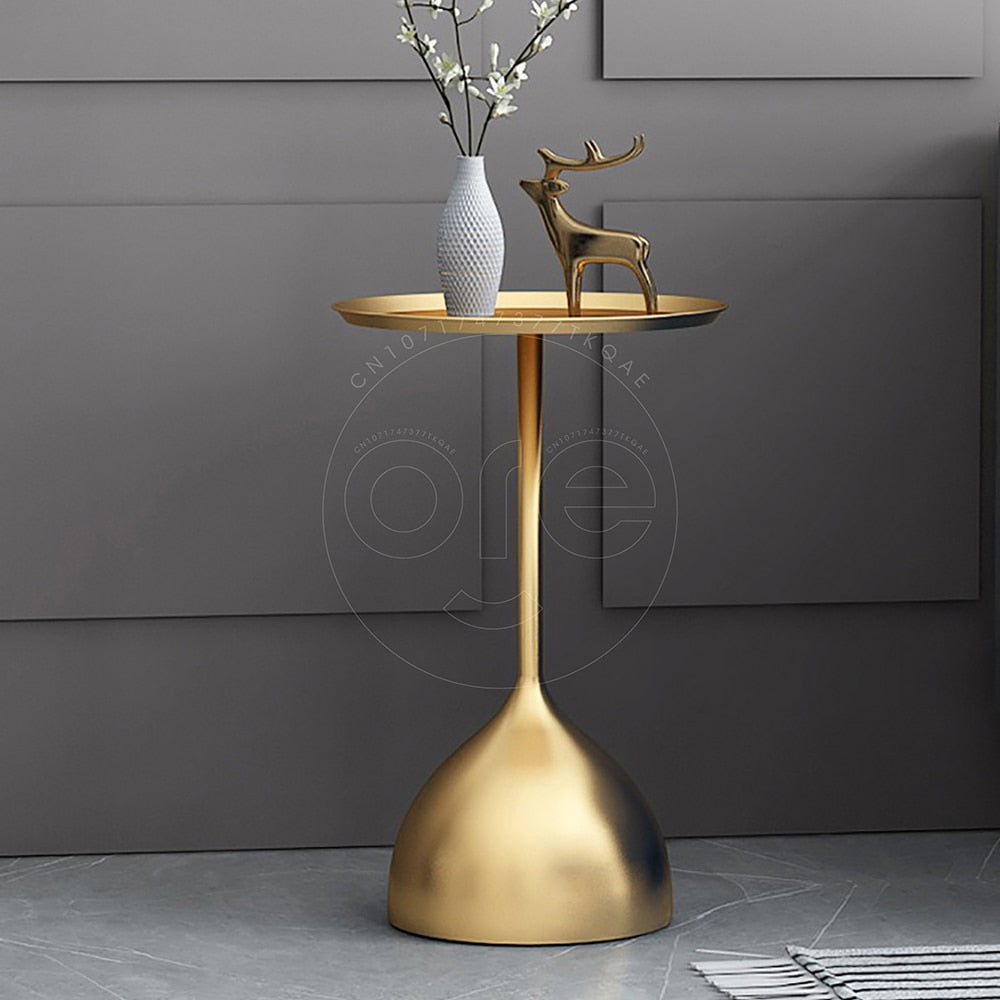 Modern Gold Round Coffee Table - Small Side Table for Living Room and Bedroom