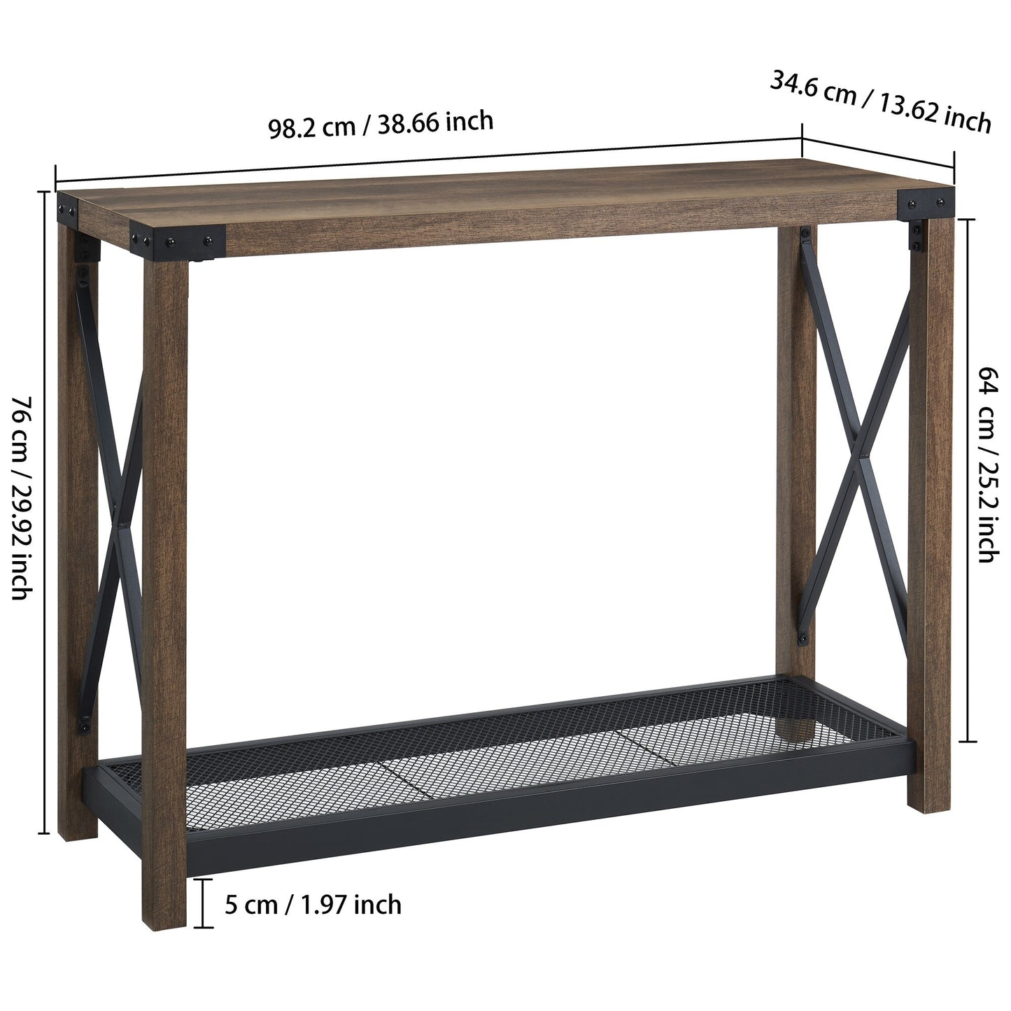 Farmhouse Entry Table Industrial Sofa Table - 2 Tier Console Table for Entryway and Living Room, Brown/Grey Easy Assembly Furniture