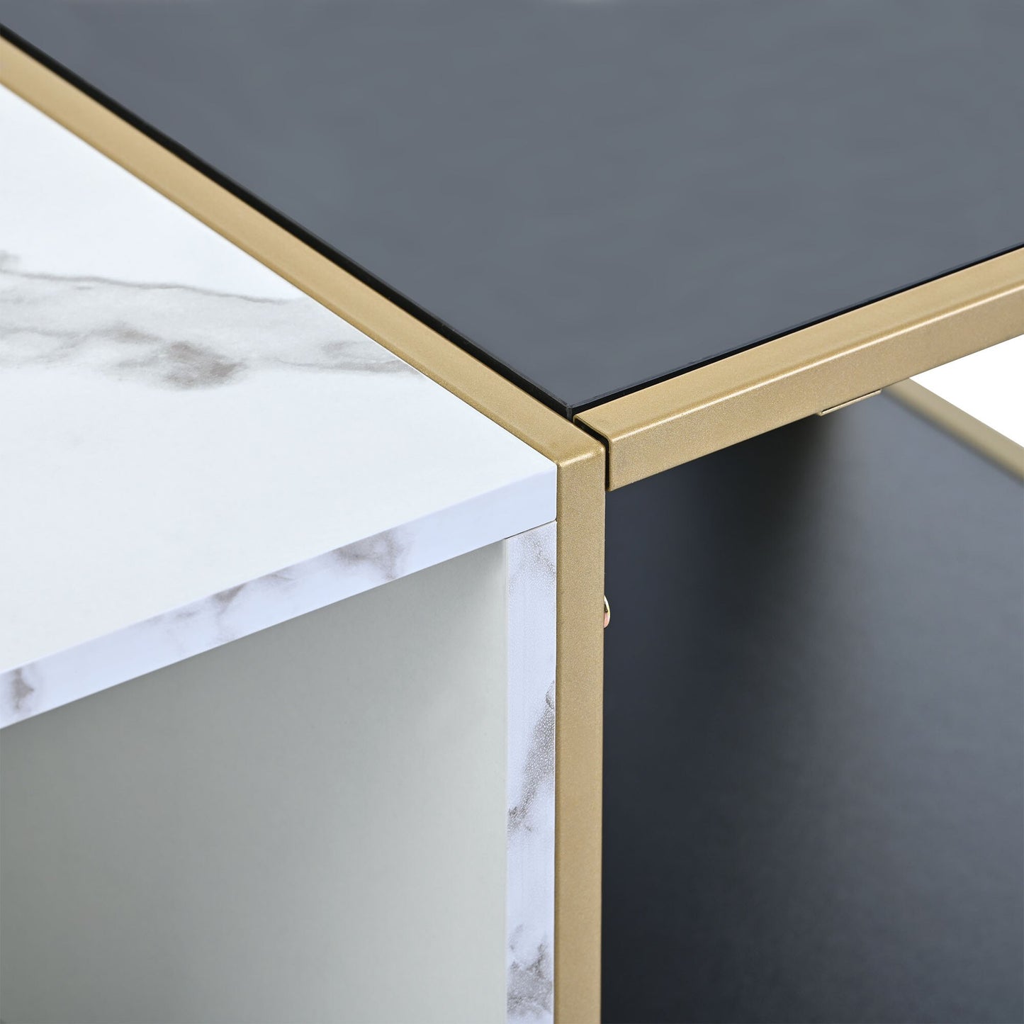 2-Layer Modern Coffee Table with High Gloss White Marble Finish