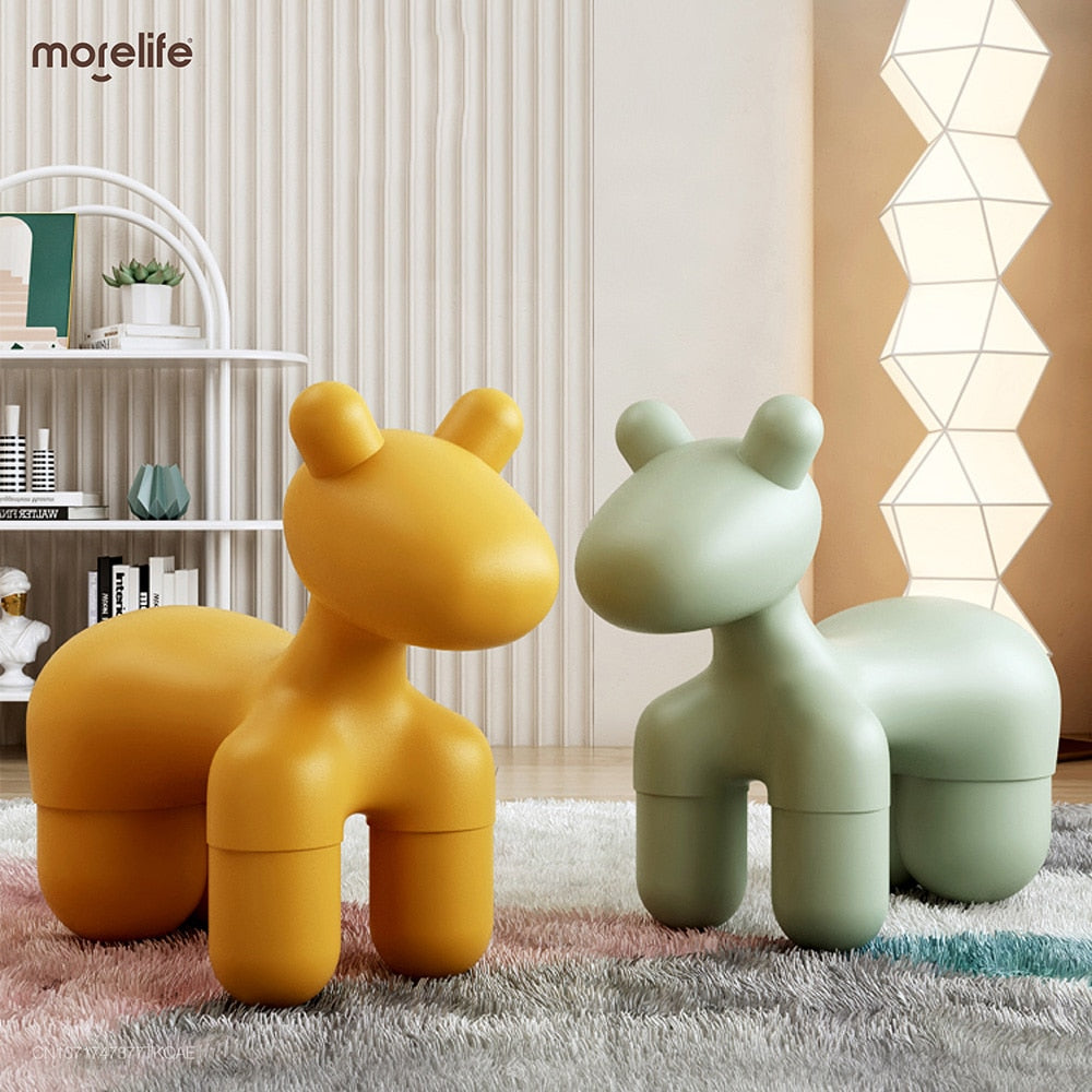 Creative Animal Stool Pony Chair - Nordic Cartoon Plastic Children's Chair Living Room Furniture Shoe Stool Replacement