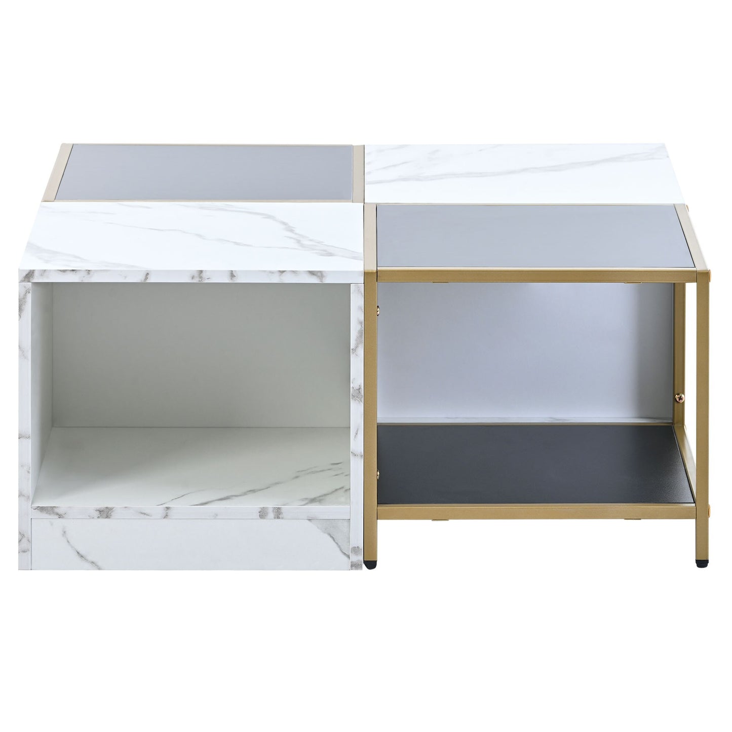 2-Layer Modern Coffee Table with High Gloss White Marble Finish