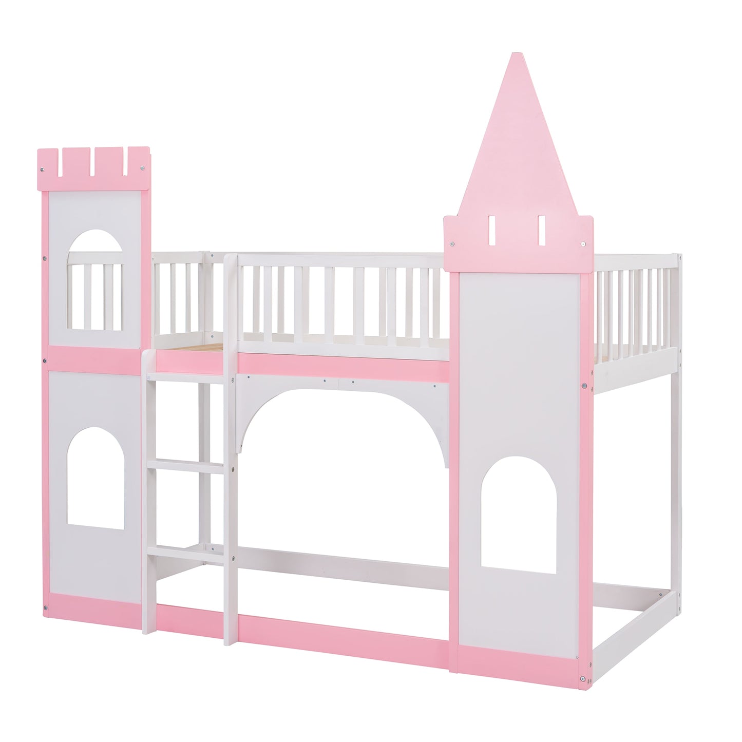 Twin Over Twin Castle Bunk Bed with Ladder - Pink/Blue