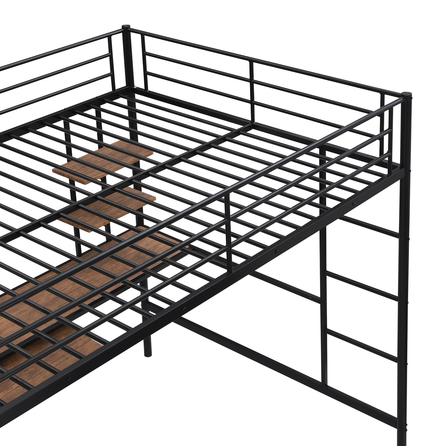 Full Size Loft Bed with Desk and Shelf - Space Saving Black Metal Frame for Bedroom
