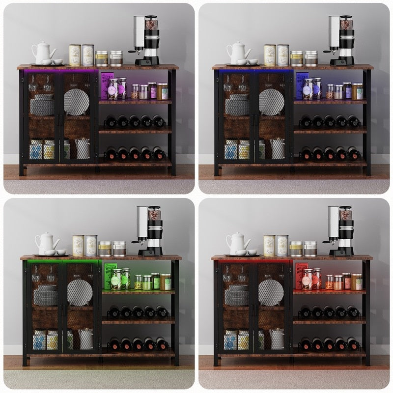 Modern Wine Rack and Cabinet, Holds 10 Bottles and 12 Wine Glasses, Minimalist Design for Dining Room or Bar