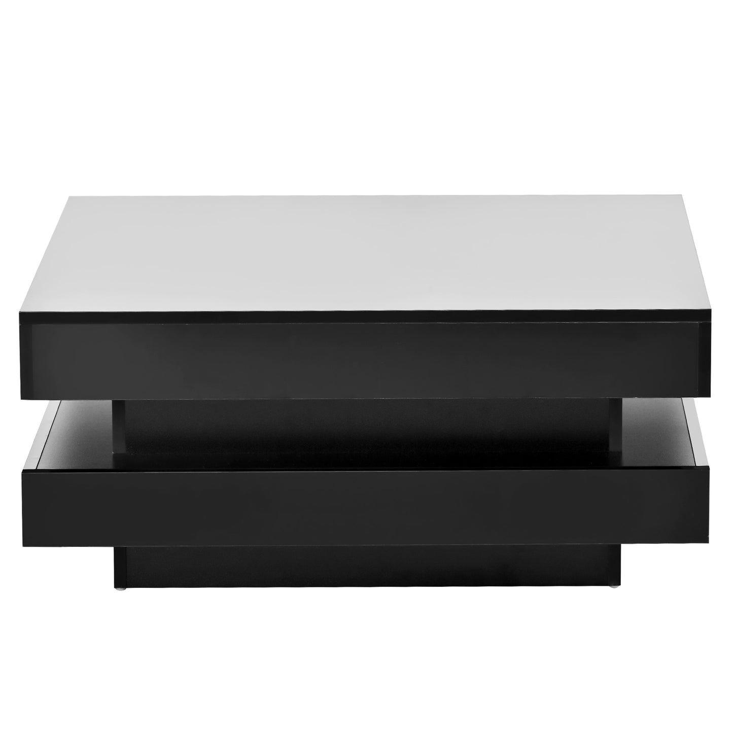 High Gloss Minimalist Design Coffee Table W/Plug-in 16-Color LED Lights 2-Tier Square Center Table for Living Room