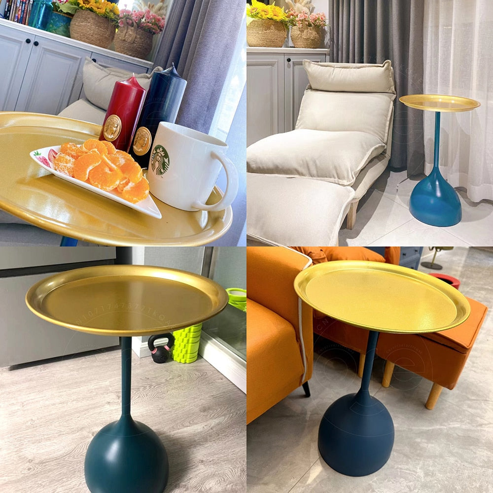 Modern Gold Round Coffee Table - Small Side Table for Living Room and Bedroom