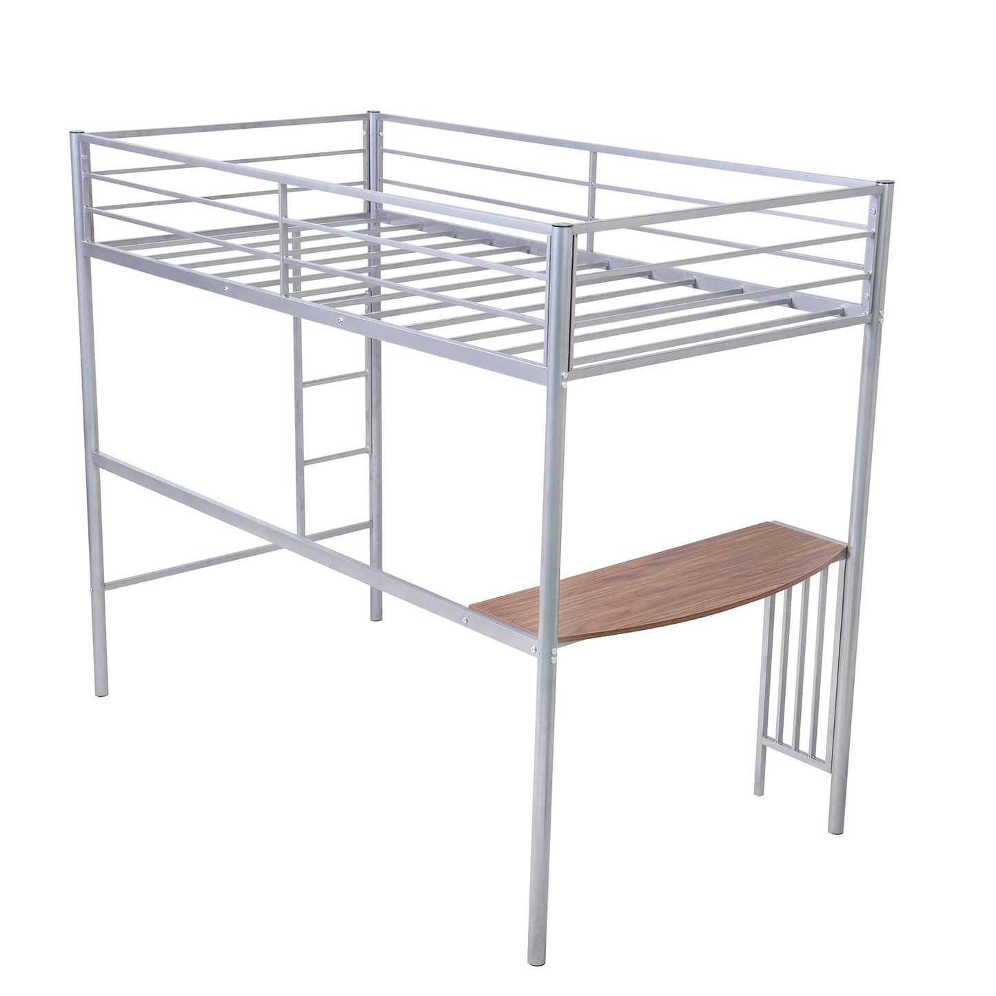Twin Metal Bunk Bed with Desk Ladder and Guardrails Loft Bed for Bedroom