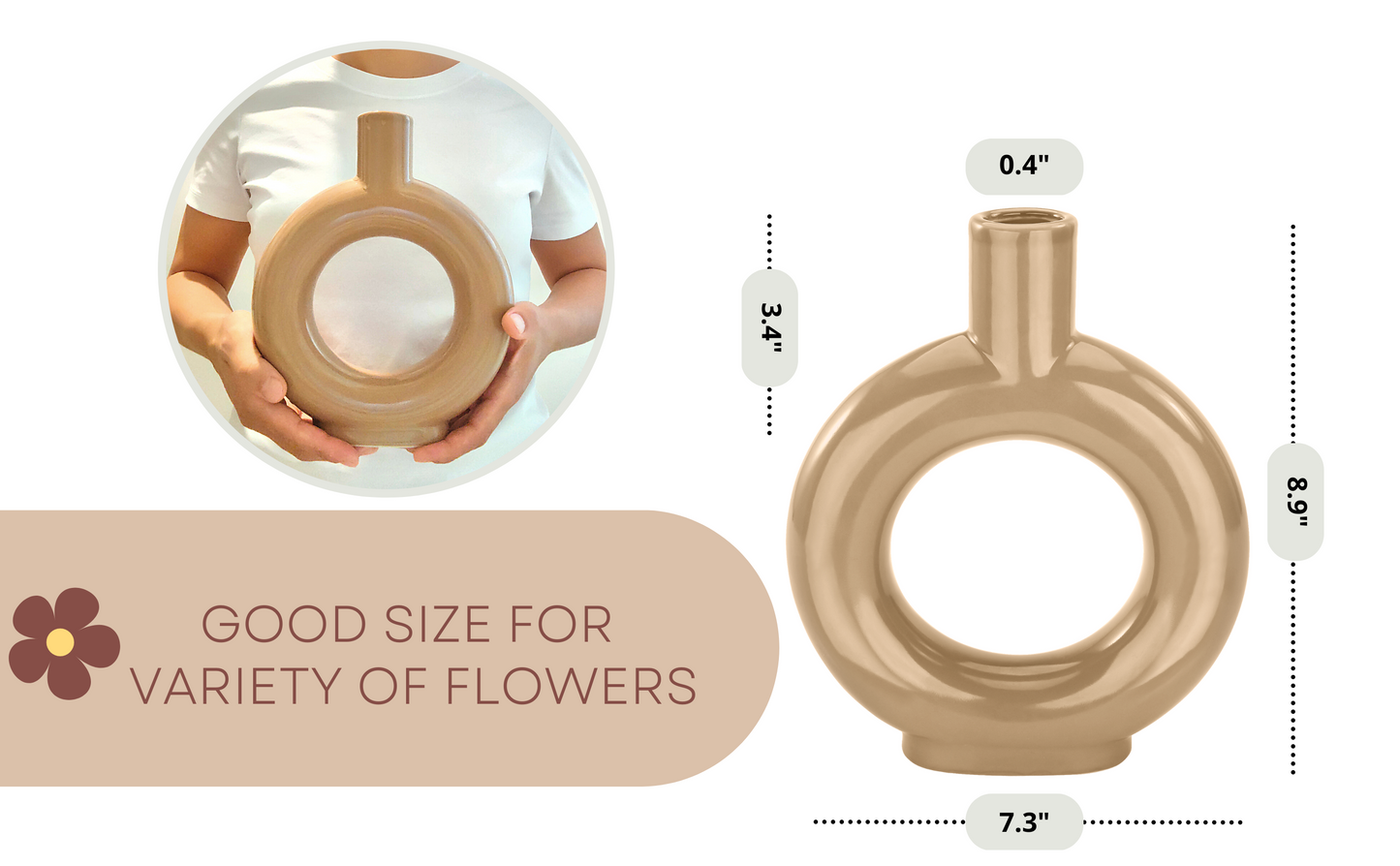 MIAJO Modern Decor Donut Vase, Ceramic Centerpiece for Home & Office, Housewarming Gift