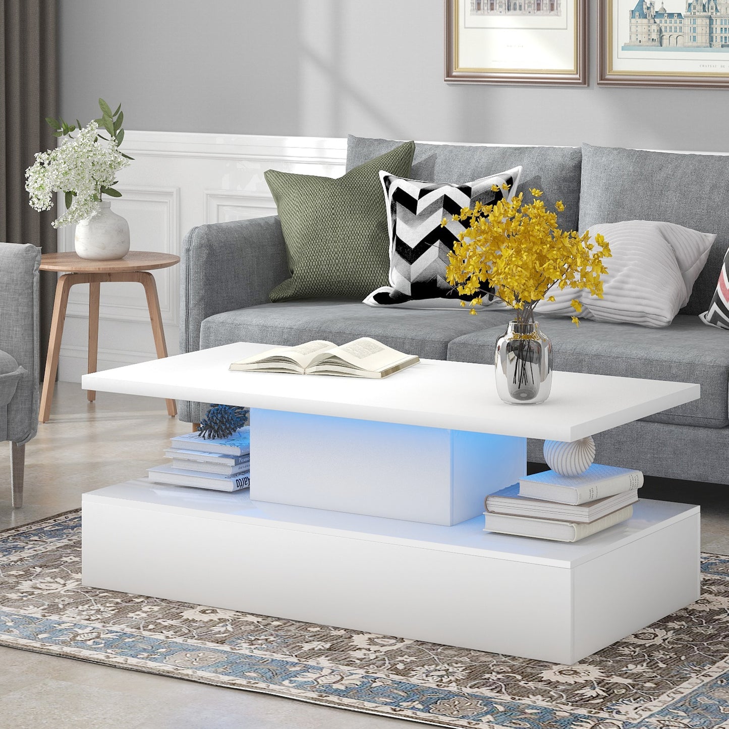 Modern Industrial Design Coffee Table with LED Lighting and Remote Control