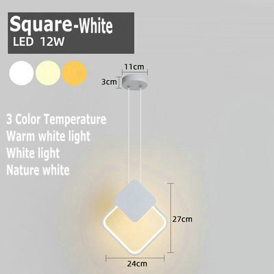 Nordic Minimalist White Black Square Round Pendant Lamp with Long Wire Dimmable LED High Ceiling Hanging Light for Bedside Decor - Miajohome