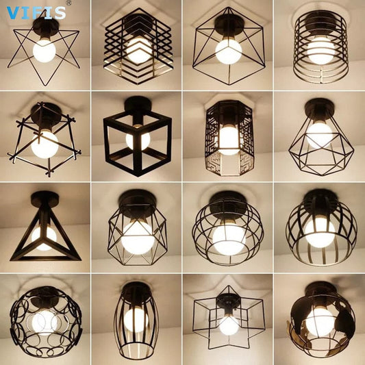 Retro Ceiling Light  Nordic Vintage Iron Ceiling lamp Decor For Living Room Bar Loft E27 Home Lights Cage Fixture - Miajohome