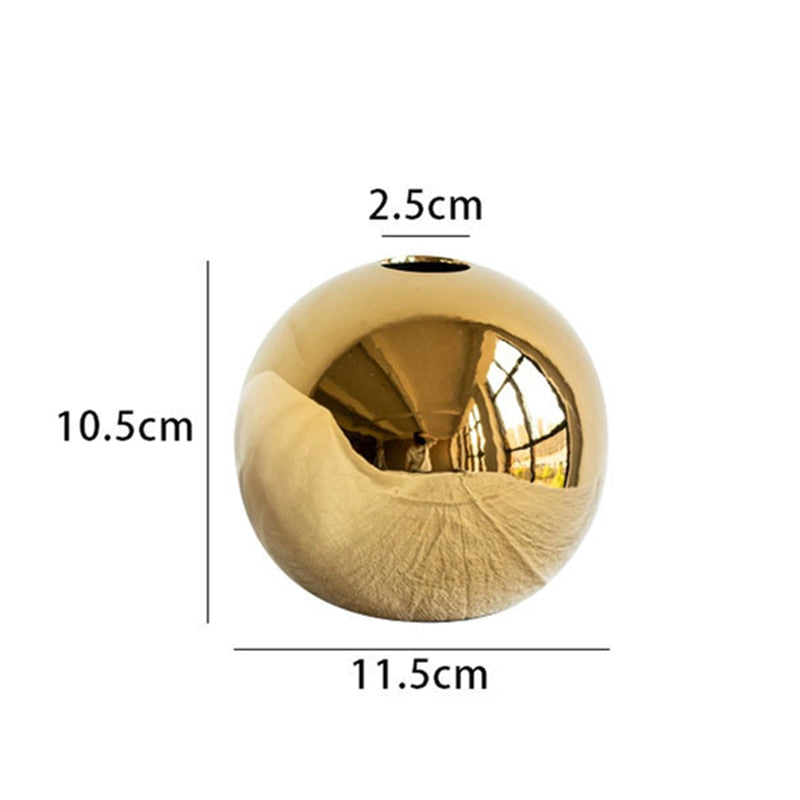 Golden Electroplated Ceramic Ball Flower Vase Modern Art Pot for Interior Home Living Room Office Table Desk Decoration Gifts - Miajohome