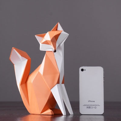 Nordic Modern Abstract Geometric Orange Fox Figurine Statue Desktop Ornament