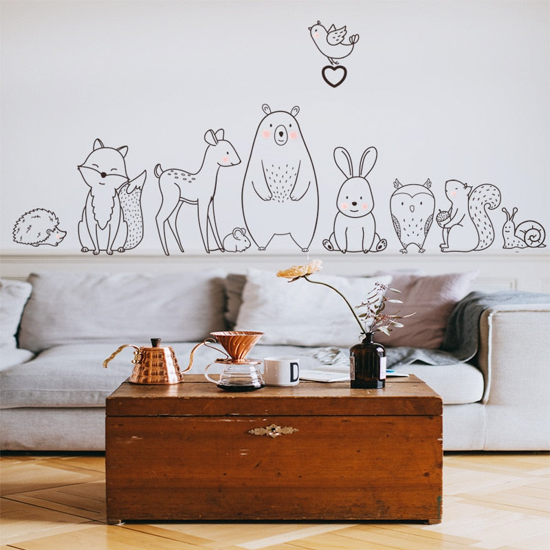 Nordic Cartoon Animal Wall Sticker Shy Bear Fox Baby Children Room Creative Nursery Decals Adhesive Home Decor Wallpaper Supply - Miajohome