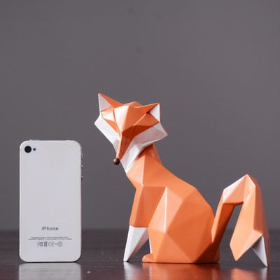Nordic Modern Abstract Geometric Orange Fox Figurine Statue Desktop Ornament