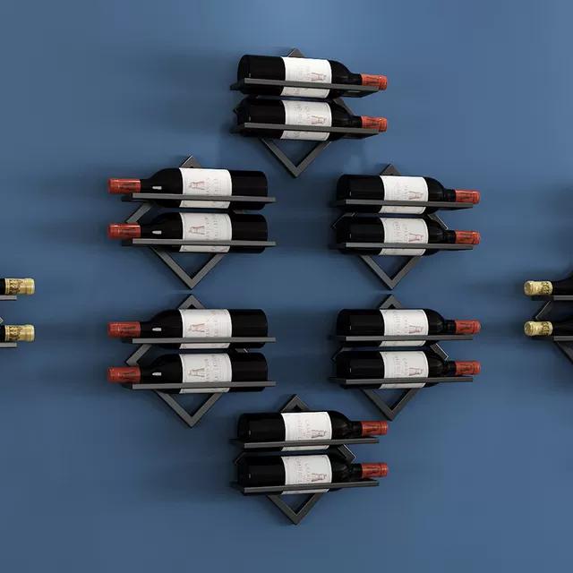 Wall Mounted Wine Rack Shelf Organizer for Retro Display, Metal Craft, Suspension, Holds 1-2 Bottles - Black/White/Gold