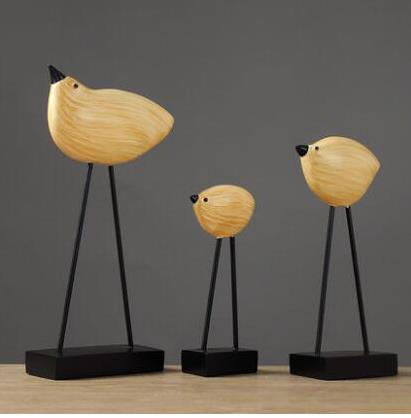 Whimsical Resin Bird Sculptures - Set of 3 Pcs