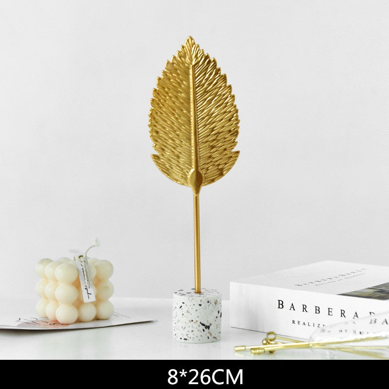 NORTHEUINS Iron Creative Golden Leaf Figurines Nordic Modern Desktop Decor Leaves Statue Sculpture For Home Interior Decoration - Miajohome