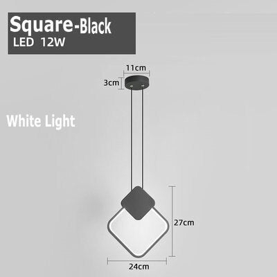 Nordic Minimalist White Black Square Round Pendant Lamp with Long Wire Dimmable LED High Ceiling Hanging Light for Bedside Decor - Miajohome
