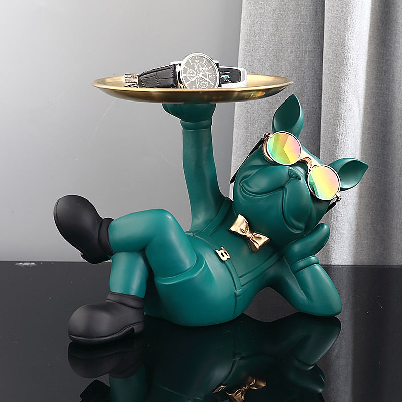 Nordic Resin Bulldog Crafts Dog Butler with Tray for keys Holder Storage Jewelries Animal Room Home decor Statue Dog Sculpture - Miajohome