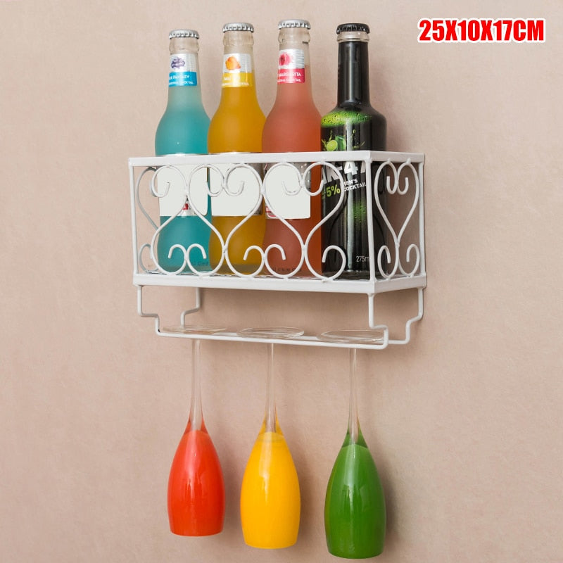 Wall Mounted Iron Wine Rack Bottle Champagne Glass Holder Shelves Bar Home Party Strong Durable Unique Design Decor