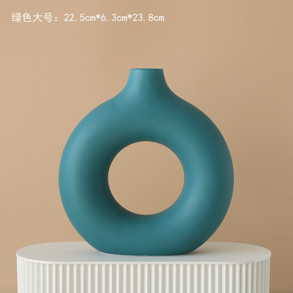 Nordic Ceramic Vase Circular Hollow Donuts Flower Pot Home Living Room Decoration Accessories Interior Office Desktop Decor Gift - Miajohome