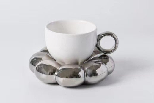 2 in 1 set Ceramic Coffee Mugs with Sunflower Tray Nordic