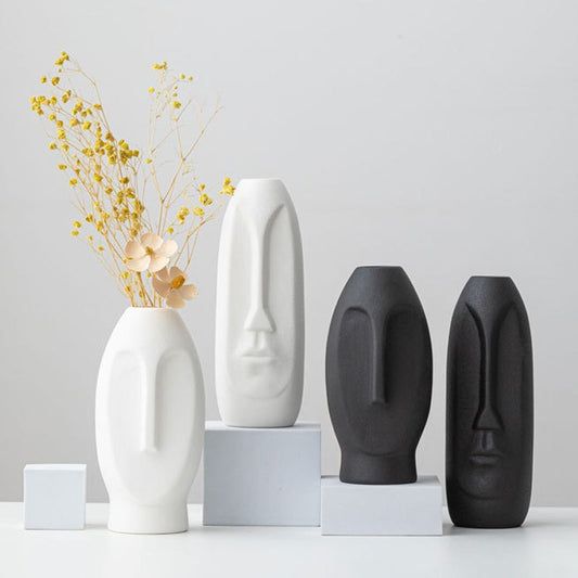 Ceramic 3D Face Flower Vase Figurines Modern Art Desktop Decor Flowerpot Plant Pot  for Interior Living Room Decoration - Miajohome