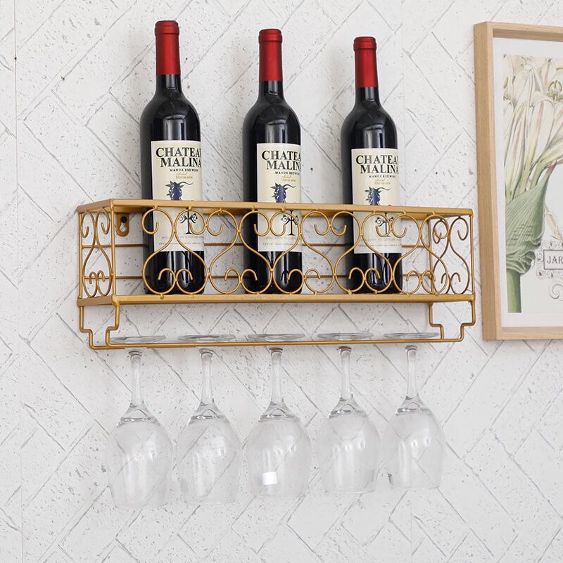 Wall Mounted Iron Wine Rack Bottle Champagne Glass Holder Shelves Bar Home Party Strong Durable Unique Design Decor