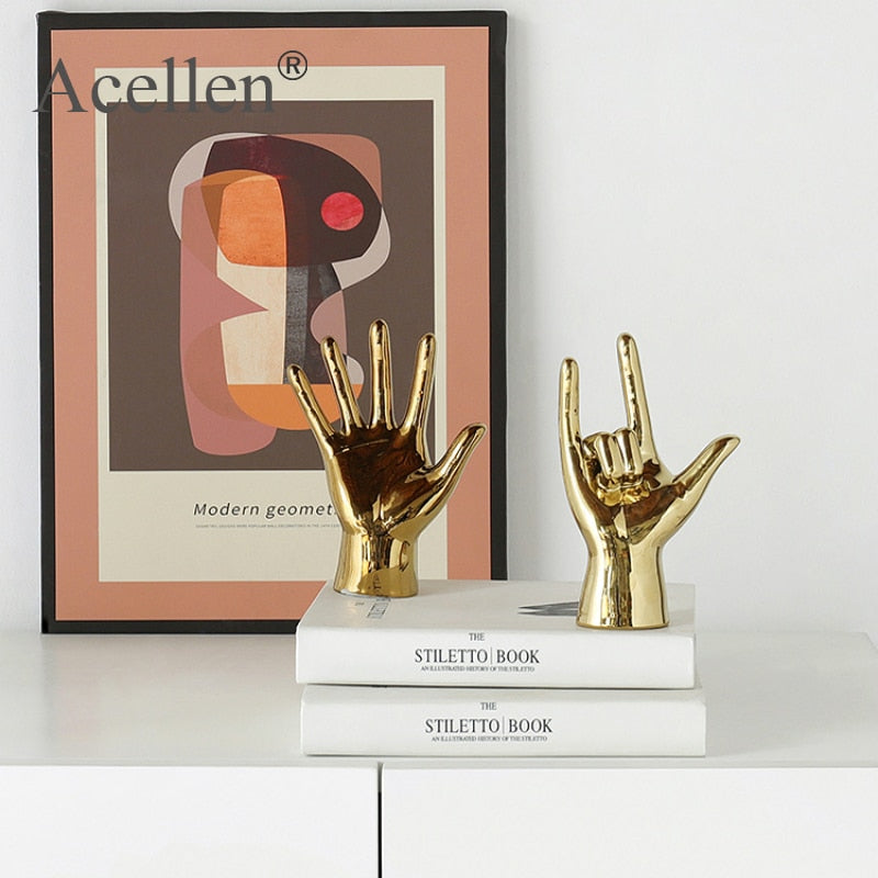 Nordic Gold-plated Creative Finger Arrangement Home Decor Modern Resin Miniature Figurines Home Decoration Accessories Desk - Miajohome