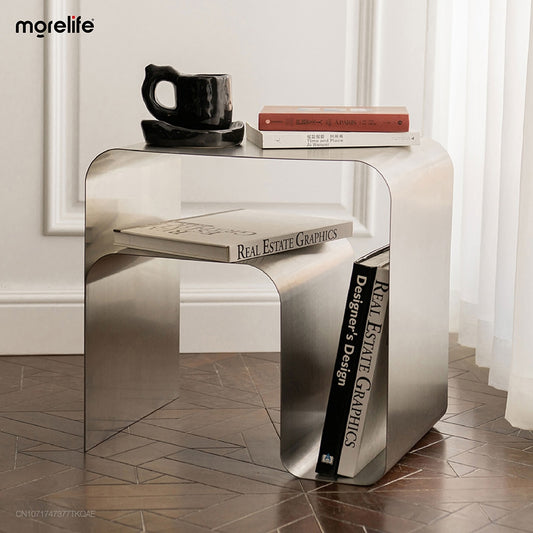 Minimal stainless steel bedside table Side table Coffee table round small tea table living room sofa corner art small tea table